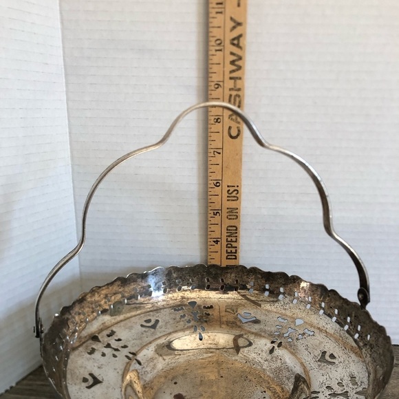 Vtg Silver Decorative Basket with Handle and Etched Design - Picture 6 of 13